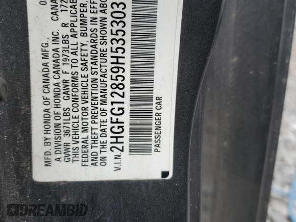 2009 Honda Civic Cpe EX with VIN 2HGFG12859H535303, listed as a Copart auction lot 70314294 with 227,344 mi miles and Salvage Title. Bid and sale history available at carsss.com. Image 13.