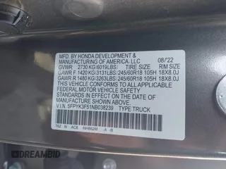 2022 Honda Ridgeline RTL z VIN 5FPYK3F51NB038239, wystawiony jako IAAI lot #41937070 z przebiegiem 39 012 mil mil oraz . Historia ofert i sprzedaży dostępna na DreamBid. Obrazek 9.