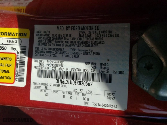 2014 Lincoln MKZ Hybrid with VIN 3LN6L2LU0ER820562, listed as a Copart auction lot 47063975 with 65,861 mi miles and Salvage Title. Bid and sale history available at carsss.com. Image 14.
