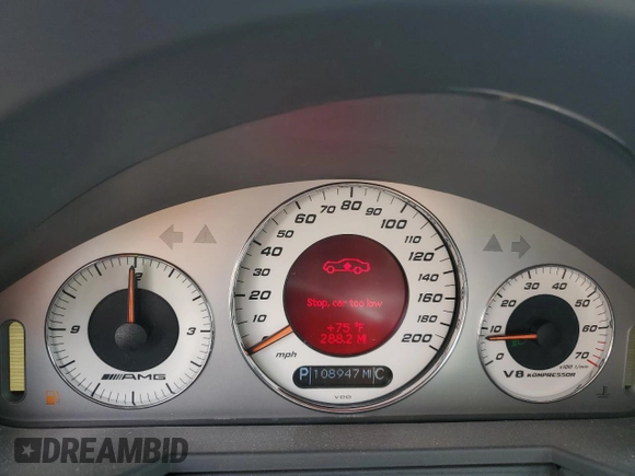 2005 Mercedes-Benz E-Class 5.5L AMG with VIN WDBUF76J15A768563, listed as a Copart auction lot 46345505 with 108,947 mi miles and Salvage Title. Bid and sale history available at carsss.com. Image 10.