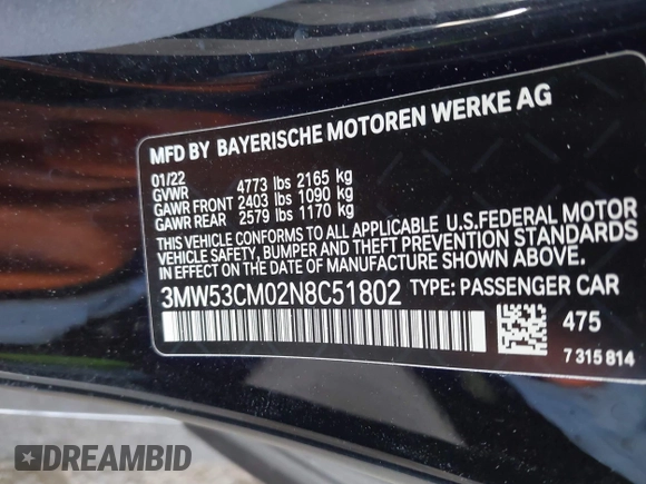 2022 BMW 2 Series M240i xDrive with VIN 3MW53CM02N8C51802, listed as a IAAI auction lot 42478351 with 16,695 mi miles and . Bid and sale history available at DreamBid. Image 9.