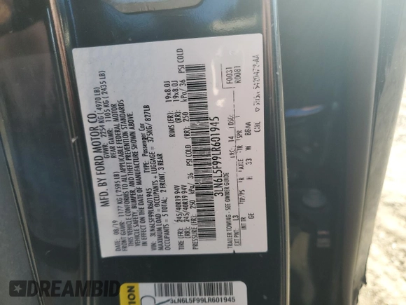 2020 Lincoln MKZ Reserve z VIN 3LN6L5F99LR601945, wystawiony jako Copart lot #54537505 z przebiegiem 120 003 mil mil oraz Nie do naprawy • Non repairable. Historia ofert i sprzedaży dostępna na DreamBid. Obrazek 12.