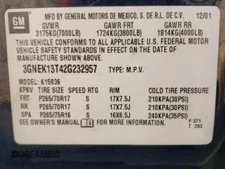 2002 Chevrolet Avalanche with VIN 3GNEK13T42G232957, listed as a Copart auction lot 60347864 with 217,437 mi miles and Salvage Title. Bid and sale history available at carsss.com. Image 13.
