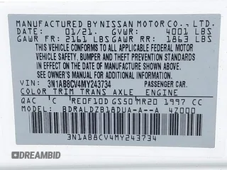 2021 Nissan Sentra SV z VIN 3N1AB8CV4MY243734, wystawiony jako IAAI lot #40549148 z przebiegiem 26 522 mil mil oraz . Historia ofert i sprzedaży dostępna na DreamBid. Obrazek 9.