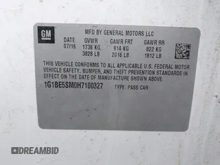 2017 Chevrolet Cruze LT with VIN 1G1BE5SM0H7100327, listed as a IAAI auction lot 42012403 with 122,493 mi miles and . Bid and sale history available at DreamBid. Image 9.