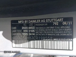 2012 Mercedes-Benz C-Class C 250 Sport with VIN WDDGF4HB7CR198558, listed as a IAAI auction lot 42022223 with 165,758 mi miles. Bid and sale history available at carsss.com. Image 9.