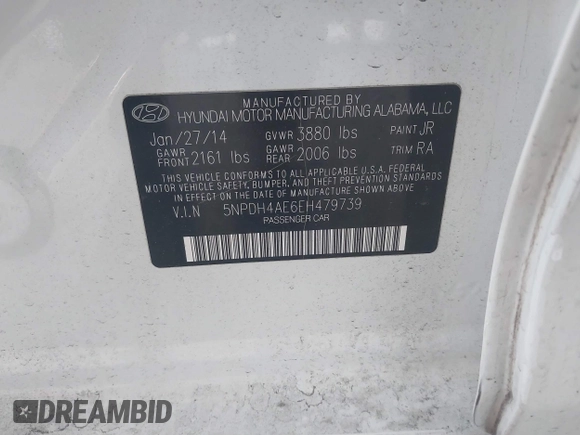 2014 Hyundai Elantra SE with VIN 5NPDH4AE6EH479739, listed as a IAAI auction lot 41370904 with 149,256 mi miles and . Bid and sale history available at DreamBid. Image 9.