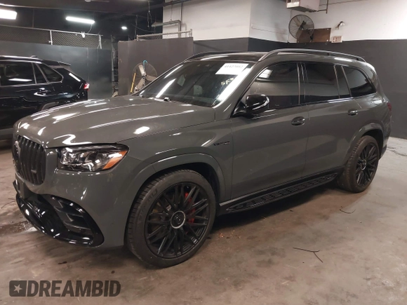 2025 Mercedes-Benz GLS 63 AMG with VIN 4JGFF8KE2SB318849, listed as a IAAI auction lot 41427082 with 442 mi miles and . Bid and sale history available at DreamBid. Image 2.