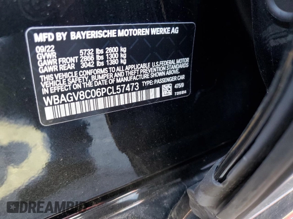 2023 BMW 8 Series M850i with VIN WBAGV8C06PCL57473, listed as a Copart auction lot 39398193 with Not provided miles and . Bid and sale history available at DreamBid. Image 14.