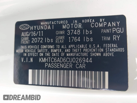 2012 Hyundai Veloster w/Gray Int с VIN KMHTC6AD6CU026944, выставлен на аукционе IAAI как лот 42216988 с пробегом 61 147 миль миль и . История ставок и продаж доступна на DreamBid. Изображение 9.