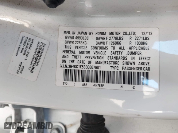 2014 Acura RLX Technology with VIN JH4KC1F58EC007601, listed as a IAAI auction lot 41338512 with 192,485 mi miles and . Bid and sale history available at DreamBid. Image 9.