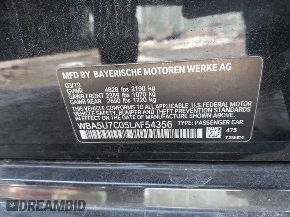 2020 BMW 3 Series M340i with VIN WBA5U7C05LAF54356, listed as a IAAI auction lot 41223565 with Not Provided miles. Bid and sale history available at carsss.com. Image 9.