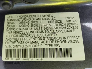 2022 Honda Pilot Special Edition with VIN 5FNYF6H27NB080710, listed as a IAAI auction lot 41612297 with 37,157 mi miles. Bid and sale history available at carsss.com. Image 9.