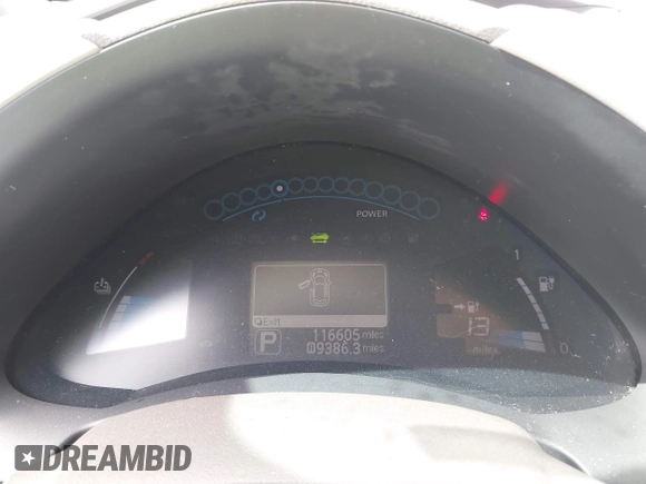 2012 Nissan LEAF SL with VIN JN1AZ0CP0CT018121, listed as a IAAI auction lot 42156923 with 116,605 mi miles. Bid and sale history available at carsss.com. Image 13.