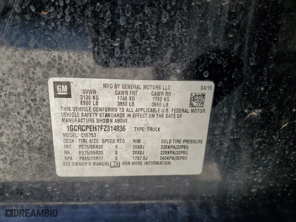 2015 Chevrolet Silverado 1500 Work Truck with VIN 1GCRCPEH7FZ314836, listed as a Copart auction lot 48825505 with 0 mi miles and Clean Title. Bid and sale history available at carsss.com. Image 12.