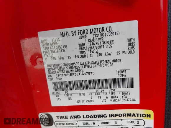 2014 Ford F-150 XL with VIN 1FTFW1EF3EFA17875, listed as a IAAI auction lot 41684701 with 230,681 mi miles and . Bid and sale history available at carsss.com. Image 9.