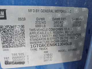 2019 GMC Canyon 4WD SLE with VIN 1GTG6CEN6K1304918, listed as a IAAI auction lot 41624468 with 102,579 mi miles. Bid and sale history available at carsss.com. Image 9.