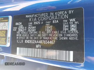 2024 Kia Seltos S z VIN KNDEU2AA4R7654467, wystawiony jako IAAI lot #42312105 z przebiegiem 1 599 mil mil oraz . Historia ofert i sprzedaży dostępna na DreamBid. Obrazek 9.