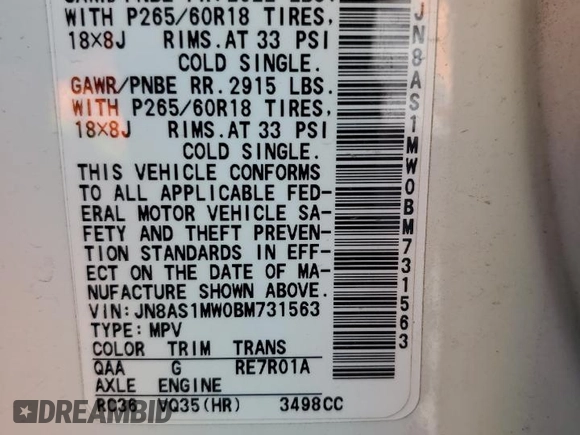 2011 Infiniti FX35 with VIN JN8AS1MW0BM731563, listed as a Copart auction lot 73243044 with 0 mi miles and Salvage Title. Bid and sale history available at carsss.com. Image 13.