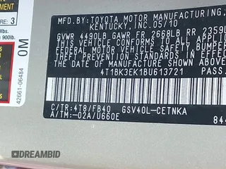 2011 Toyota Camry LE with VIN 4T1BK3EK1BU613721, listed as a IAAI auction lot 41931082 with 167,106 mi miles. Bid and sale history available at carsss.com. Image 9.
