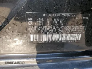 2019 Subaru Impreza Special Sports с VIN 4S3GTAM64K3730991, выставлен на аукционе Copart как лот 52086915 с пробегом 45 828 миль миль и Списание • Salvage title. История ставок и продаж доступна на DreamBid. Изображение 12.