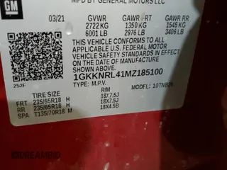 2021 GMC Acadia SLE z VIN 1GKKNRL41MZ185100, wystawiony jako Copart lot #60465555 z przebiegiem 74 636 mil mil oraz Szkoda całkowita • Salvage title. Historia ofert i sprzedaży dostępna na DreamBid. Obrazek 14.