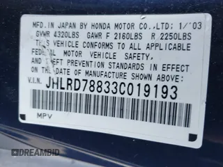 2003 Honda CR-V EX with VIN JHLRD78833C019193, listed as a IAAI auction lot 42150394 with 173,409 mi miles and . Bid and sale history available at carsss.com. Image 9.