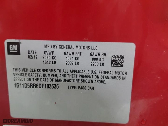 2013 Chevrolet Malibu ECO with VIN 1G11D5RR6DF103636, listed as a Copart auction lot 51983865 with 120,882 mi miles and Salvage Title. Bid and sale history available at carsss.com. Image 12.