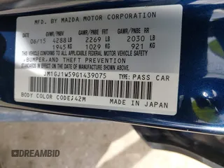 2016 Mazda 6 i Grand Touring with VIN JM1GJ1W59G1439075, listed as a IAAI auction lot 41792755 with 99,215 mi miles and . Bid and sale history available at DreamBid. Image 9.
