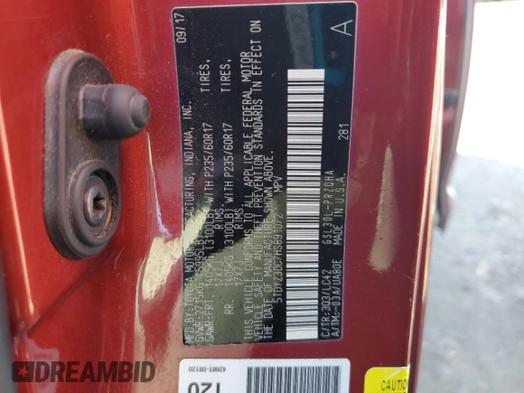 2017 Toyota Sienna XLE Auto Access Seat with VIN 5TDYZ3DC7HS891072, listed as a Copart auction lot 61480035 with 121,226 mi miles and Salvage title. Bid and sale history available at DreamBid. Image 13.