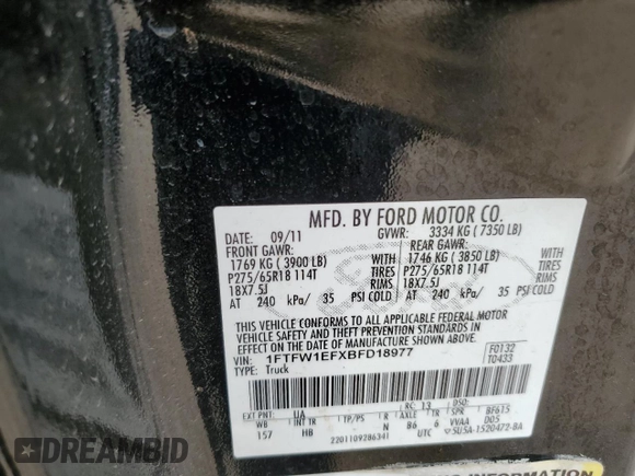 2011 Ford F-150 XL with VIN 1FTFW1EFXBFD18977, listed as a Copart auction lot 53896945 with 196,984 mi miles and Salvage Title. Bid and sale history available at carsss.com. Image 12.