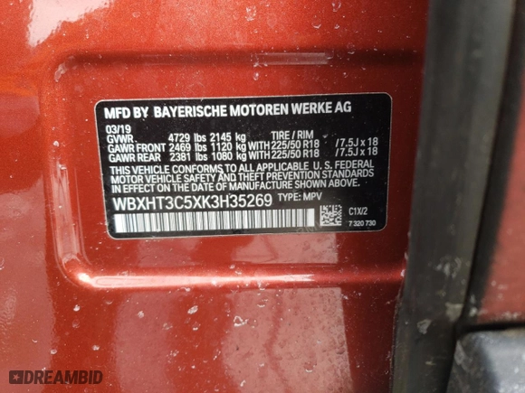 2019 BMW X1 xDrive28i with VIN WBXHT3C5XK3H35269, listed as a Copart auction lot 46409135 with 40,467 mi miles and Salvage Title. Bid and sale history available at carsss.com. Image 13.