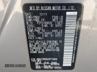 2012 Infiniti QX56 8-passenger with VIN JN8AZ2ND8C9715856, listed as a Copart auction lot 49471125 with 125,346 mi miles and Salvage title. Bid and sale history available at DreamBid. Image 13.