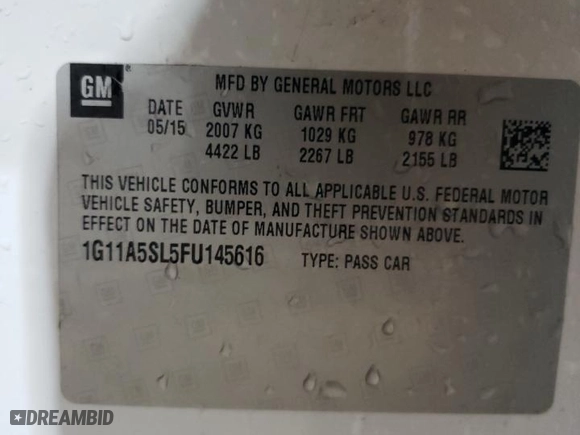 2015 Chevrolet Malibu LS with VIN 1G11A5SL5FU145616, listed as a Copart auction lot 52301135 with 165,372 mi miles and Salvage Title. Bid and sale history available at carsss.com. Image 12.