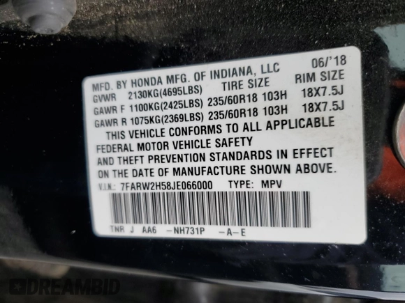2018 Honda CR-V EX with VIN 7FARW2H58JE066000, listed as a Copart auction lot 49657835 with 58,595 mi miles and Salvage Title. Bid and sale history available at carsss.com. Image 13.
