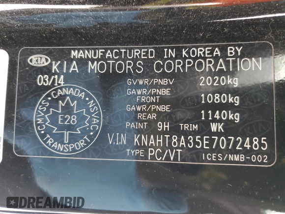 2014 Kia Rondo LX with VIN KNAHT8A35E7072485, listed as a Copart auction lot 88426455 with 257,679 mi miles and Clean Title. Bid and sale history available at carsss.com. Image 12.