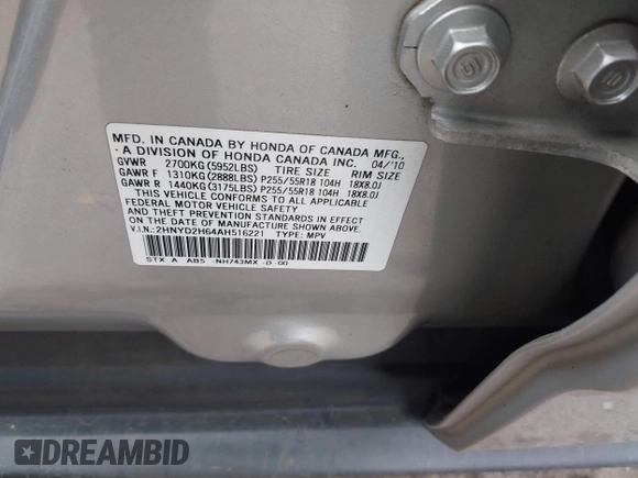 2010 Acura MDX Technology Pkg with VIN 2HNYD2H64AH516221, listed as a IAAI auction lot 41996039 with 215,562 mi miles. Bid and sale history available at carsss.com. Image 9.