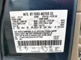 2012 Ford Escape XLT z VIN 1FMCU0DG3CKC07799, wystawiony jako Copart lot #59535605 z przebiegiem 69 378 mil mil oraz Szkoda całkowita • Salvage title. Historia ofert i sprzedaży dostępna na DreamBid. Obrazek 13.