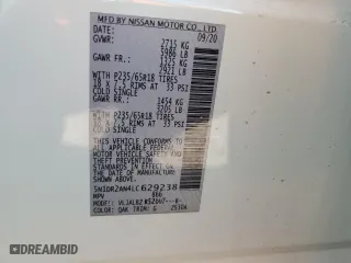 2020 Nissan Pathfinder S with VIN 5N1DR2AN4LC629238, listed as a Copart auction lot 50242925 with 63,114 mi miles and Salvage Title. Bid and sale history available at carsss.com. Image 14.