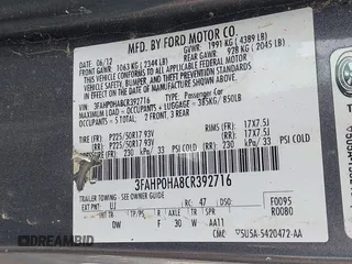 2012 Ford Fusion SE with VIN 3FAHP0HA8CR392716, listed as a IAAI auction lot 42371371 with 160,513 mi miles and . Bid and sale history available at DreamBid. Image 9.