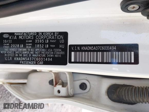 2012 Kia Rio EX with VIN KNADN5A37C6031494, listed as a IAAI auction lot 42052186 with 141,765 mi miles. Bid and sale history available at carsss.com. Image 9.