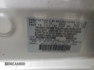 2021 Nissan Versa SV with VIN 3N1CN8EV1ML913900, listed as a Copart auction lot 54610095 with 7,698 mi miles and Salvage title. Bid and sale history available at DreamBid. Image 12.