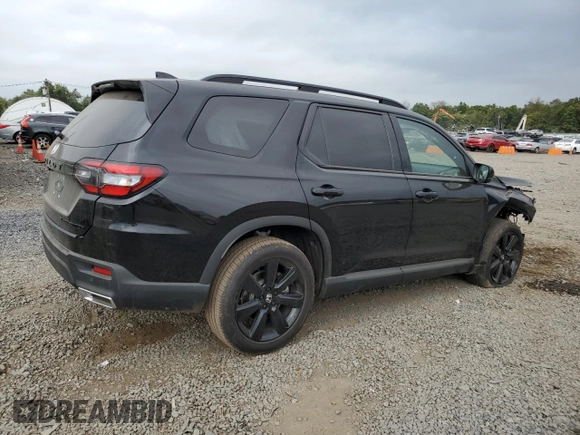 2025 Honda Pilot Black Edition with VIN 5FNYG1H92SB036901, listed as a Copart auction lot 75697454 with 5,994 mi miles and Salvage Title. Bid and sale history available at carsss.com. Image 3.
