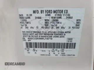 2009 Mercury Mariner Hybrid with VIN 4M2CU29369KJ14719, listed as a Copart auction lot 62511705 with 144,062 mi miles and Salvage title. Bid and sale history available at DreamBid. Image 13.