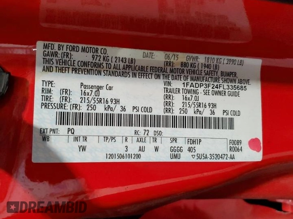 2015 Ford Focus SE with VIN 1FADP3F24FL335685, listed as a Copart auction lot 51337935 with 104,451 mi miles and Salvage Title. Bid and sale history available at DreamBid. Image 14.