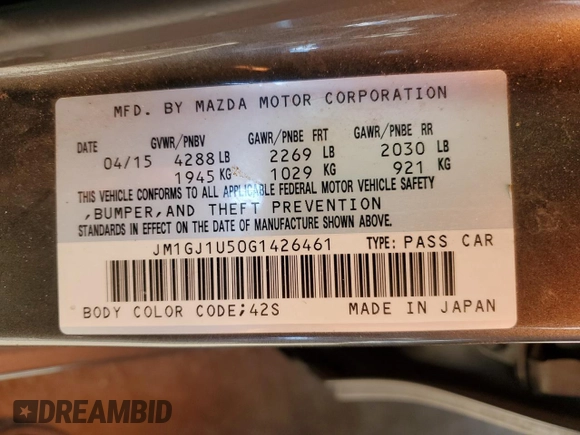 2016 Mazda 6 i Sport with VIN JM1GJ1U50G1426461, listed as a Copart auction lot 48635235 with 194,529 mi miles and Salvage Title. Bid and sale history available at DreamBid. Image 12.