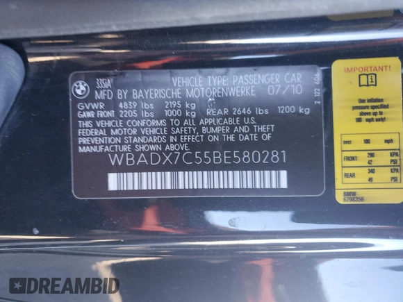2011 BMW 3 Series 335i with VIN WBADX7C55BE580281, listed as a Copart auction lot 88149145 with 94,927 mi miles and Salvage Title. Bid and sale history available at carsss.com. Image 14.