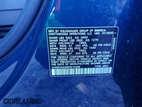 2021 Volkswagen Atlas SE с VIN 1V2DP2CA2MC515288, выставлен на аукционе Copart как лот 81720204 с пробегом 101 466 миль миль и Списание • Salvage title. История ставок и продаж доступна на DreamBid. Изображение 13.