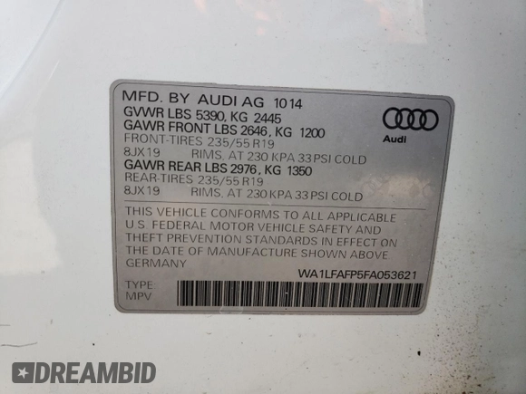 2015 Audi Q5 Premium Plus with VIN WA1LFAFP5FA053621, listed as a Copart auction lot 45708805 with 81,099 mi miles and Salvage Title. Bid and sale history available at carsss.com. Image 15.