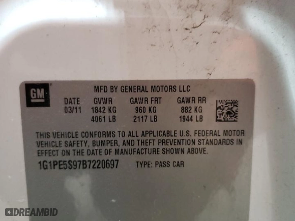 2011 Chevrolet Cruze LT w/1FL with VIN 1G1PE5S97B7220697, listed as a Copart auction lot 50567265 with 140,340 mi miles and Salvage Title. Bid and sale history available at carsss.com. Image 14.